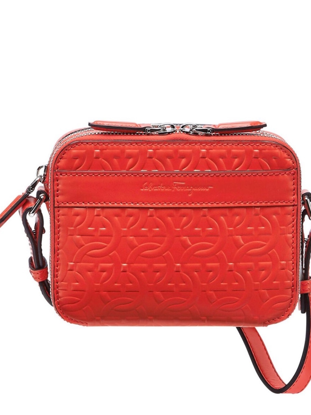 Salvatore Ferragamo Red Embossed Patent Leather Crossbody - Picture 3 of 13